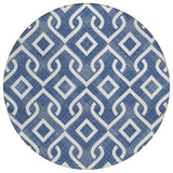 8' Navy Blue And Ivory Round Geometric Washable Indoor Outdoor Area Rug