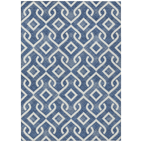 8' X 10' Navy Blue And Ivory Geometric Washable Indoor Outdoor Area Rug