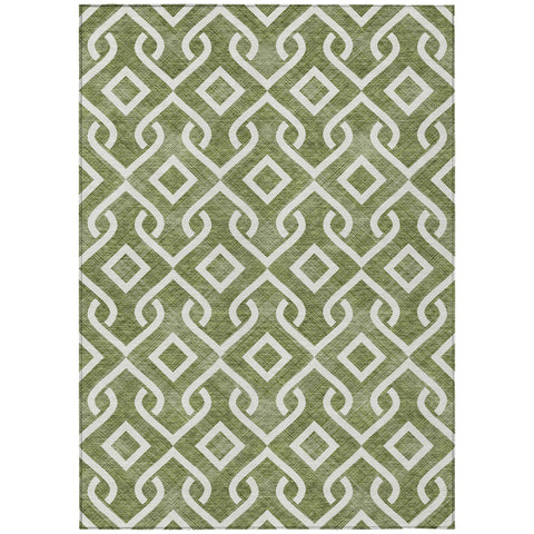 3' X 5' Olive Green And Ivory Geometric Washable Indoor Outdoor Area Rug