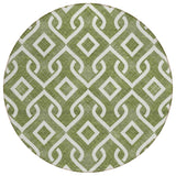 8' Olive Green And Ivory Round Geometric Washable Indoor Outdoor Area Rug