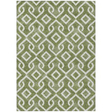 8' X 10' Olive Green And Ivory Geometric Washable Indoor Outdoor Area Rug