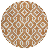 8' Orange And Ivory Round Geometric Washable Indoor Outdoor Area Rug