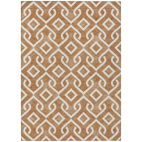8' X 10' Orange And Ivory Geometric Washable Indoor Outdoor Area Rug