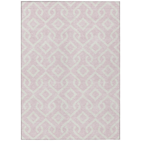 5' X 8' Pink And Ivory Geometric Washable Indoor Outdoor Area Rug