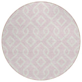 8' Pink And Ivory Round Geometric Washable Indoor Outdoor Area Rug