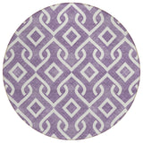 8' Purple And Ivory Round Geometric Washable Indoor Outdoor Area Rug