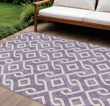 8' X 10' Purple And Ivory Geometric Washable Indoor Outdoor Area Rug