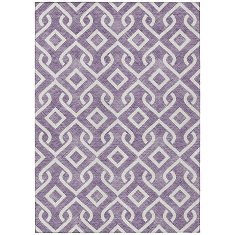 8' X 10' Purple And Ivory Geometric Washable Indoor Outdoor Area Rug