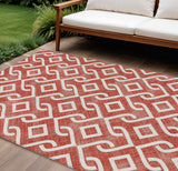 8' X 10' Red And Ivory Geometric Washable Indoor Outdoor Area Rug