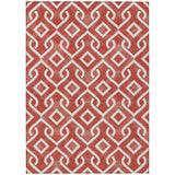 8' X 10' Red And Ivory Geometric Washable Indoor Outdoor Area Rug