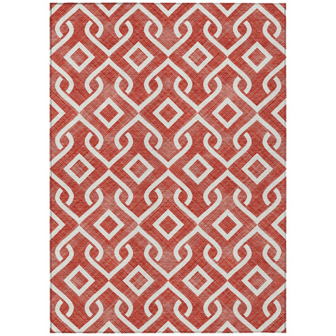 8' X 10' Red And Ivory Geometric Washable Indoor Outdoor Area Rug