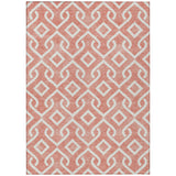3' X 5' Salmon And Ivory Geometric Washable Indoor Outdoor Area Rug