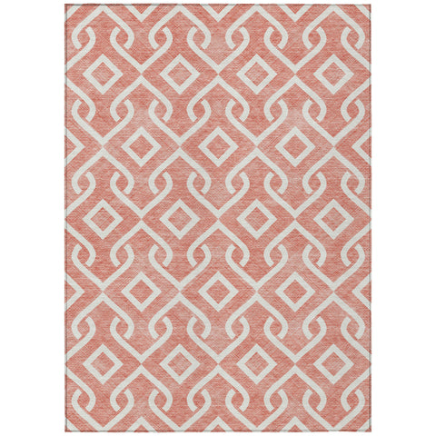 3' X 5' Salmon And Ivory Geometric Washable Indoor Outdoor Area Rug
