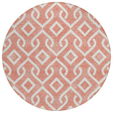 8' Salmon And Ivory Round Geometric Washable Indoor Outdoor Area Rug