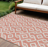 8' X 10' Salmon And Ivory Geometric Washable Indoor Outdoor Area Rug