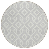 8' Silver And Ivory Round Geometric Washable Indoor Outdoor Area Rug