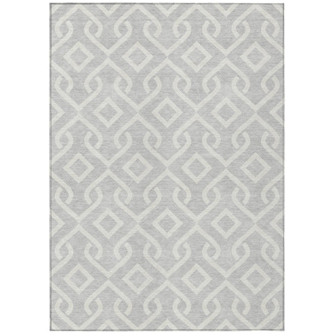 8' X 10' Silver And Ivory Geometric Washable Indoor Outdoor Area Rug