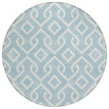 8' Sky Blue And Ivory Round Geometric Washable Indoor Outdoor Area Rug