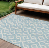 8' X 10' Sky Blue And Ivory Geometric Washable Indoor Outdoor Area Rug