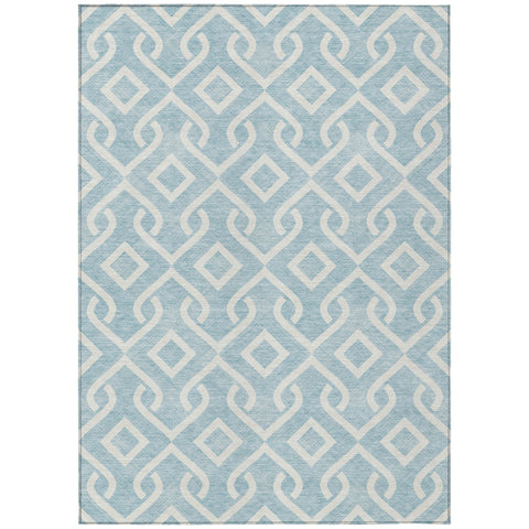8' X 10' Sky Blue And Ivory Geometric Washable Indoor Outdoor Area Rug