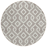 8' Taupe And Ivory Round Geometric Washable Indoor Outdoor Area Rug