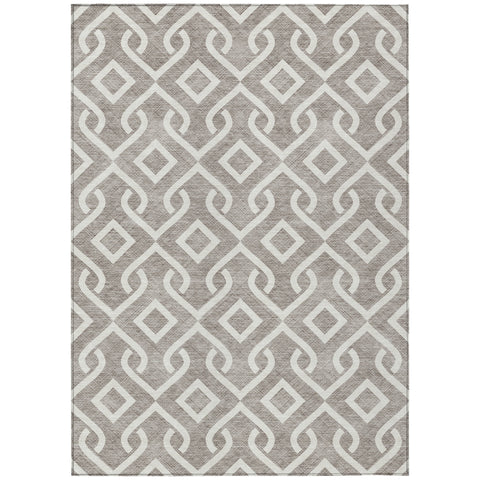 8' X 10' Taupe And Ivory Geometric Washable Indoor Outdoor Area Rug