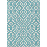 5' X 8' Teal Blue And Ivory Geometric Washable Indoor Outdoor Area Rug