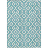 8' X 10' Teal Blue And Ivory Geometric Washable Indoor Outdoor Area Rug