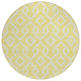 8' Yellow And Ivory Round Geometric Washable Indoor Outdoor Area Rug
