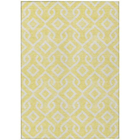 8' X 10' Yellow And Ivory Geometric Washable Indoor Outdoor Area Rug