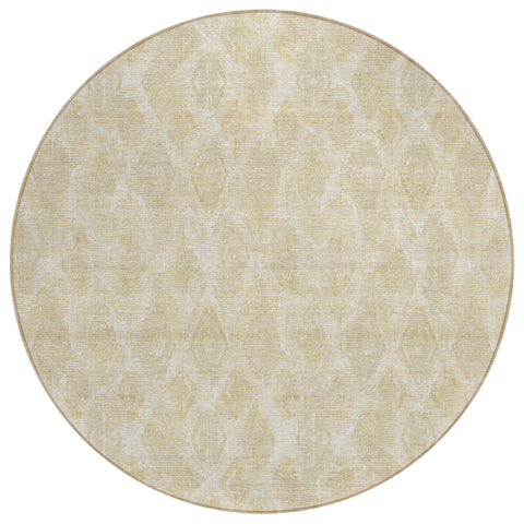 8' Beige Taupe And Tan Round Geometric Washable Indoor Outdoor Area Rug