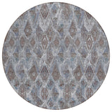 8' Sky Blue And Silver Round Geometric Washable Indoor Outdoor Area Rug