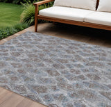8' X 10' Sky Blue And Silver Geometric Washable Indoor Outdoor Area Rug
