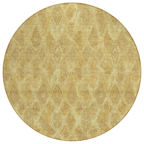 8' Gold Taupe And Beige Round Geometric Washable Indoor Outdoor Area Rug
