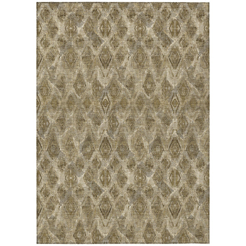 5' X 8' Brown Beige And Tan Geometric Washable Indoor Outdoor Area Rug