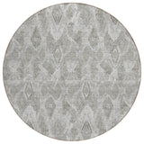 8' Silver Gray And Pewter Round Geometric Washable Indoor Outdoor Area Rug