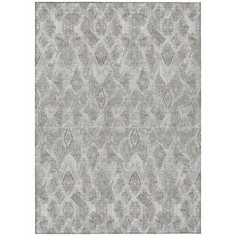 8' X 10' Silver Gray And Pewter Geometric Washable Indoor Outdoor Area Rug