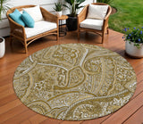 8' Brown Tan And Beige Round Paisley Washable Indoor Outdoor Area Rug