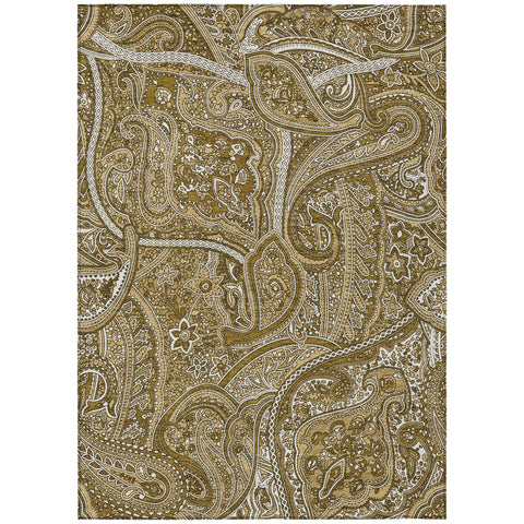 8' X 10' Brown Tan And Beige Paisley Washable Indoor Outdoor Area Rug