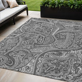 5' X 8' Gray Silver And Charcoal Paisley Washable Indoor Outdoor Area Rug