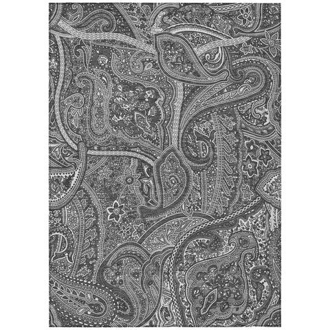 5' X 8' Gray Silver And Charcoal Paisley Washable Indoor Outdoor Area Rug