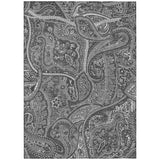 8' X 10' Gray Silver And Charcoal Paisley Washable Indoor Outdoor Area Rug