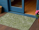 3' X 5' Artichoke Green And Olive Green Paisley Washable Indoor Outdoor Area Rug