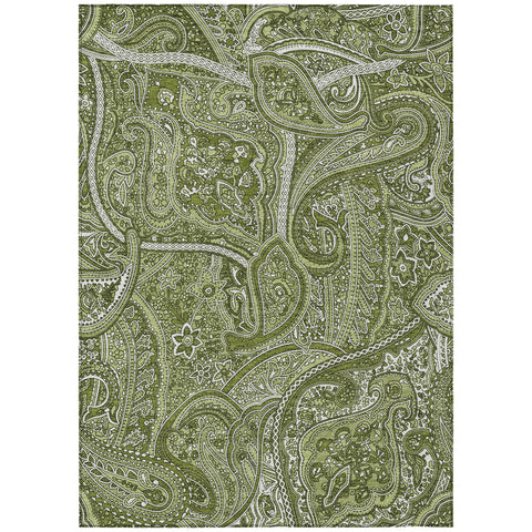 5' X 8' Artichoke Green And Olive Green Paisley Washable Indoor Outdoor Area Rug