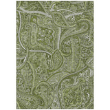 8' X 10' Artichoke Green And Olive Green Paisley Washable Indoor Outdoor Area Rug