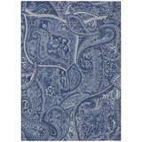 5' X 8' Navy Blue And Sky Blue Paisley Washable Indoor Outdoor Area Rug