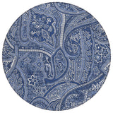 8' Navy Blue And Sky Blue Round Paisley Washable Indoor Outdoor Area Rug