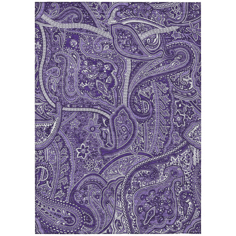 3' X 5' Purple Lavender And Silver Paisley Washable Indoor Outdoor Area Rug
