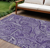 8' X 10' Purple Lavender And Silver Paisley Washable Indoor Outdoor Area Rug