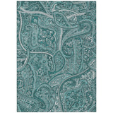 5' X 8' Teal Blue Aqua And Ivory Paisley Washable Indoor Outdoor Area Rug